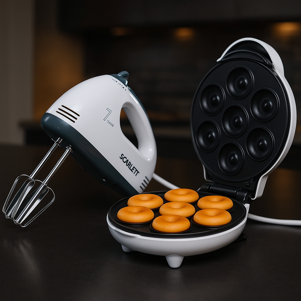 Combo Máquina de Donas 7 Puestos + Batidora Scarlett