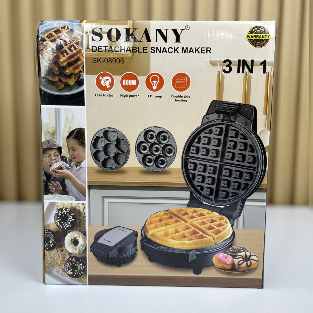 Waflera Sokany 3 en 1 🍩 Donas, Waffles y Cupcakes